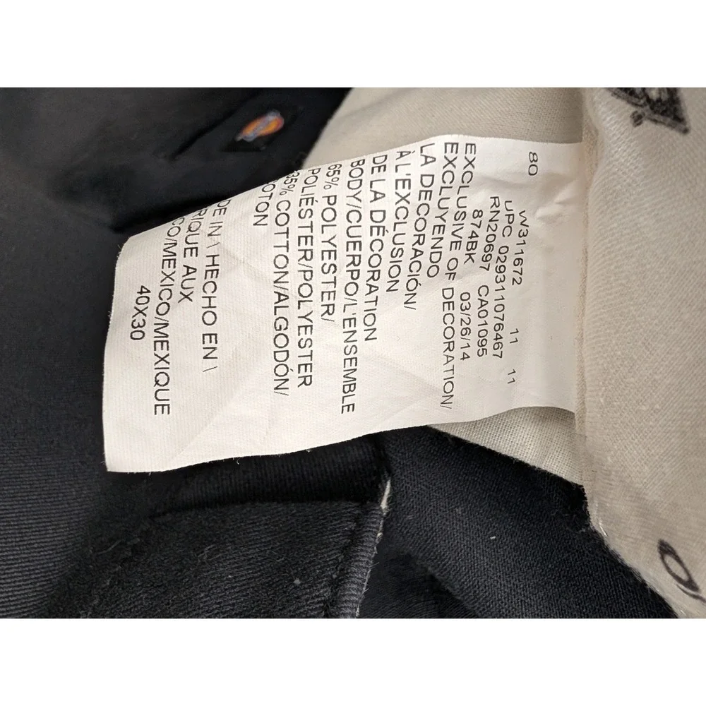 Dickies 874 Original Fit Men's Black Work Pants Size 40x30 Chino Twill